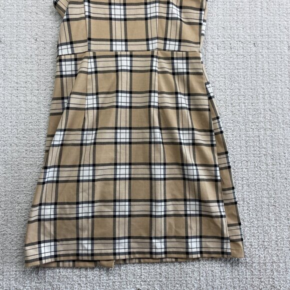H&M Divided Mini Dress Light Brown / Tan Button Down Plaid Check Women Sz 2 - Picture 9 of 9